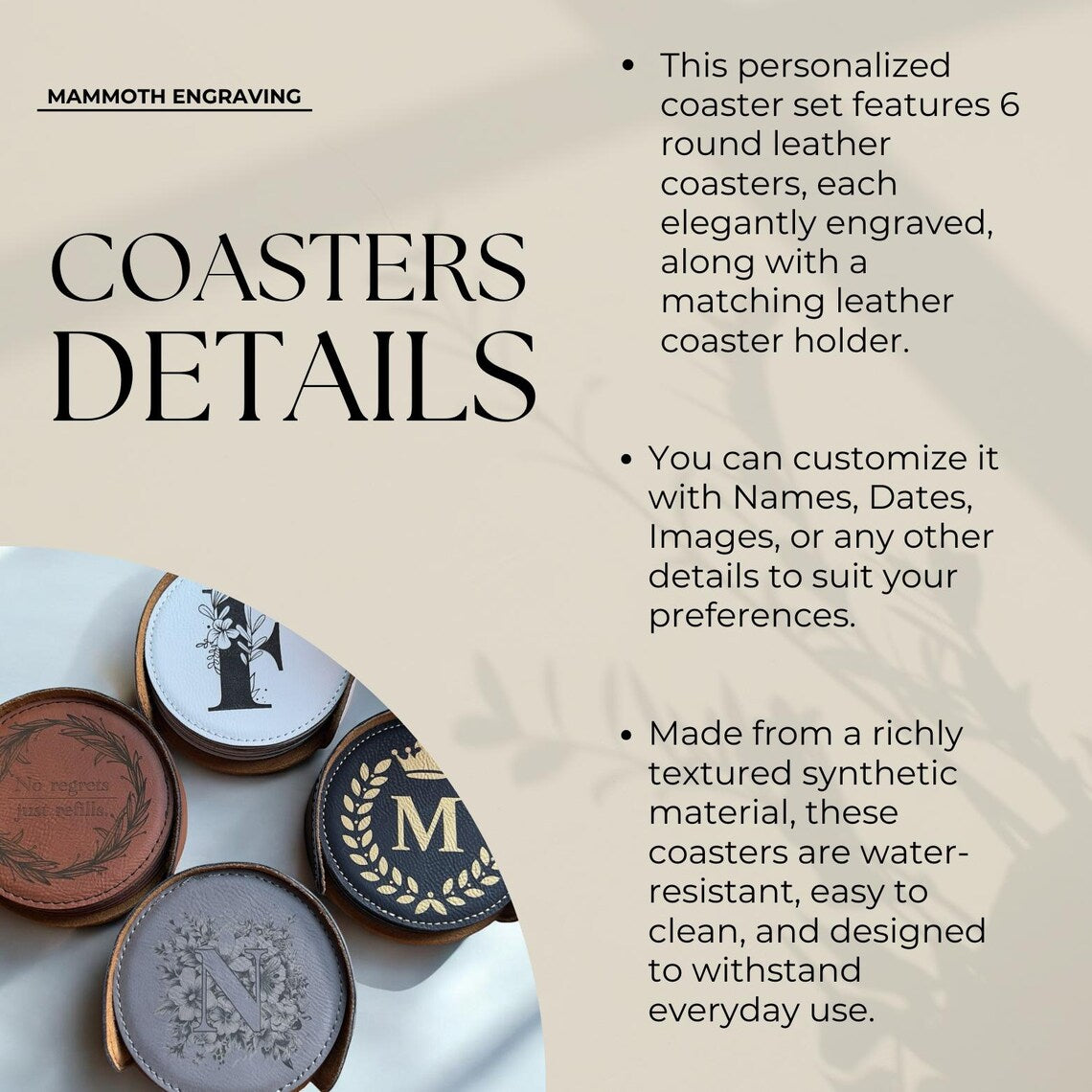 Leatherette Coasters with Holder - 6 Pack