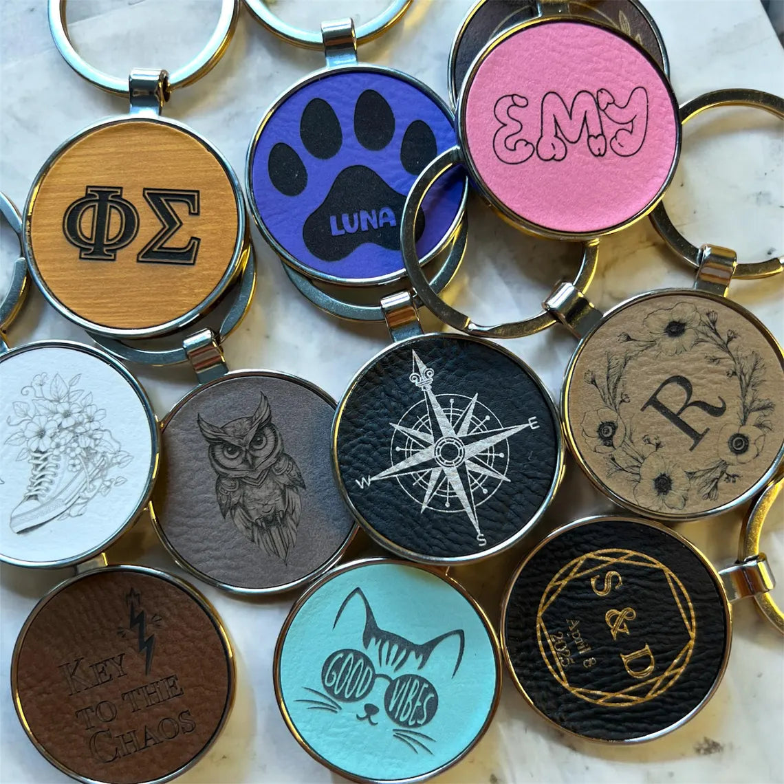 Custom Engraved Keychain Leather & Metal