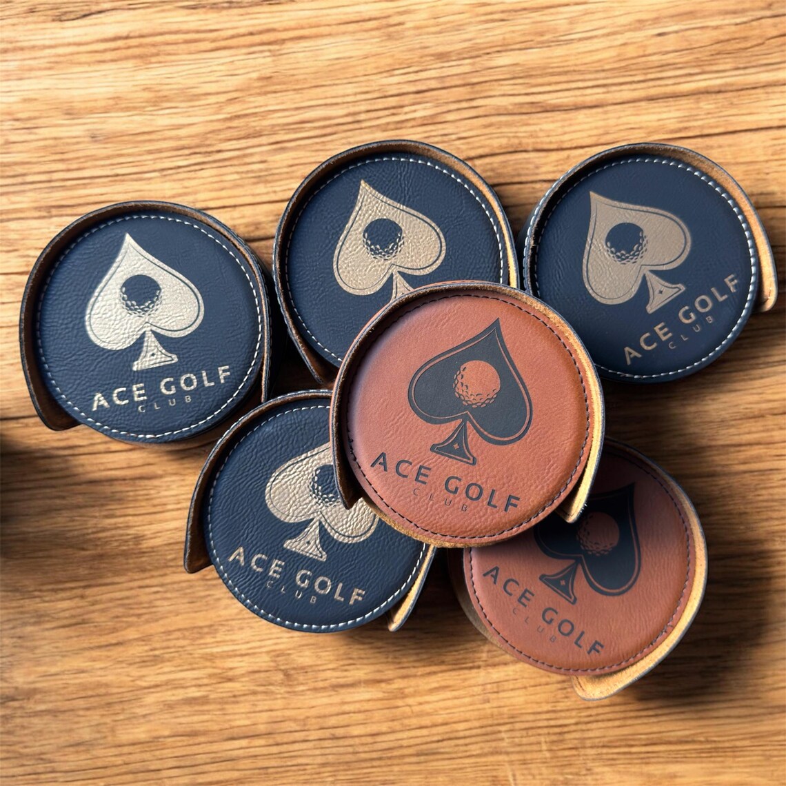 Leatherette Coasters with Holder - 6 Pack