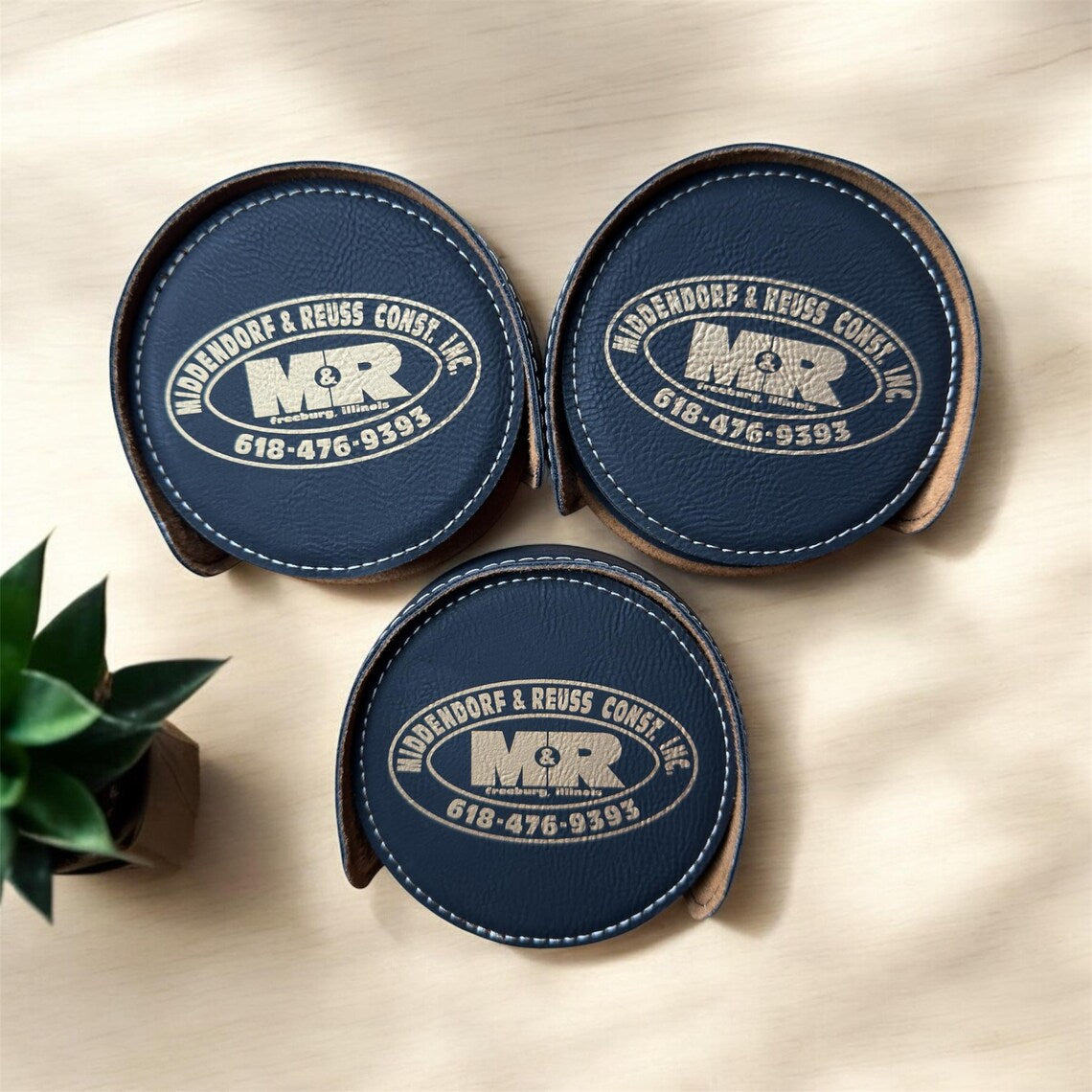 Leatherette Coasters with Holder - 6 Pack