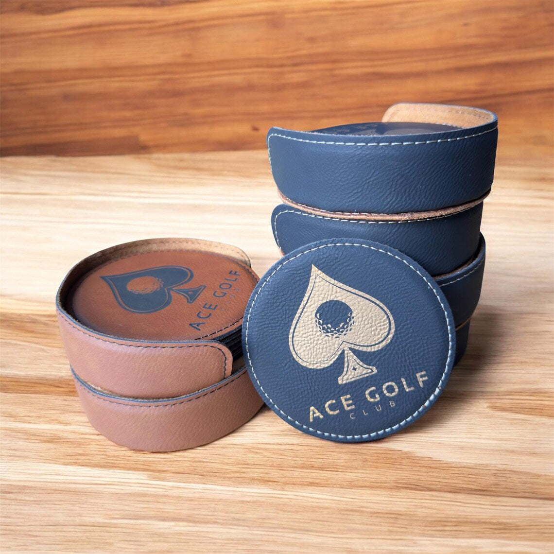 Leatherette Coasters with Holder - 6 Pack