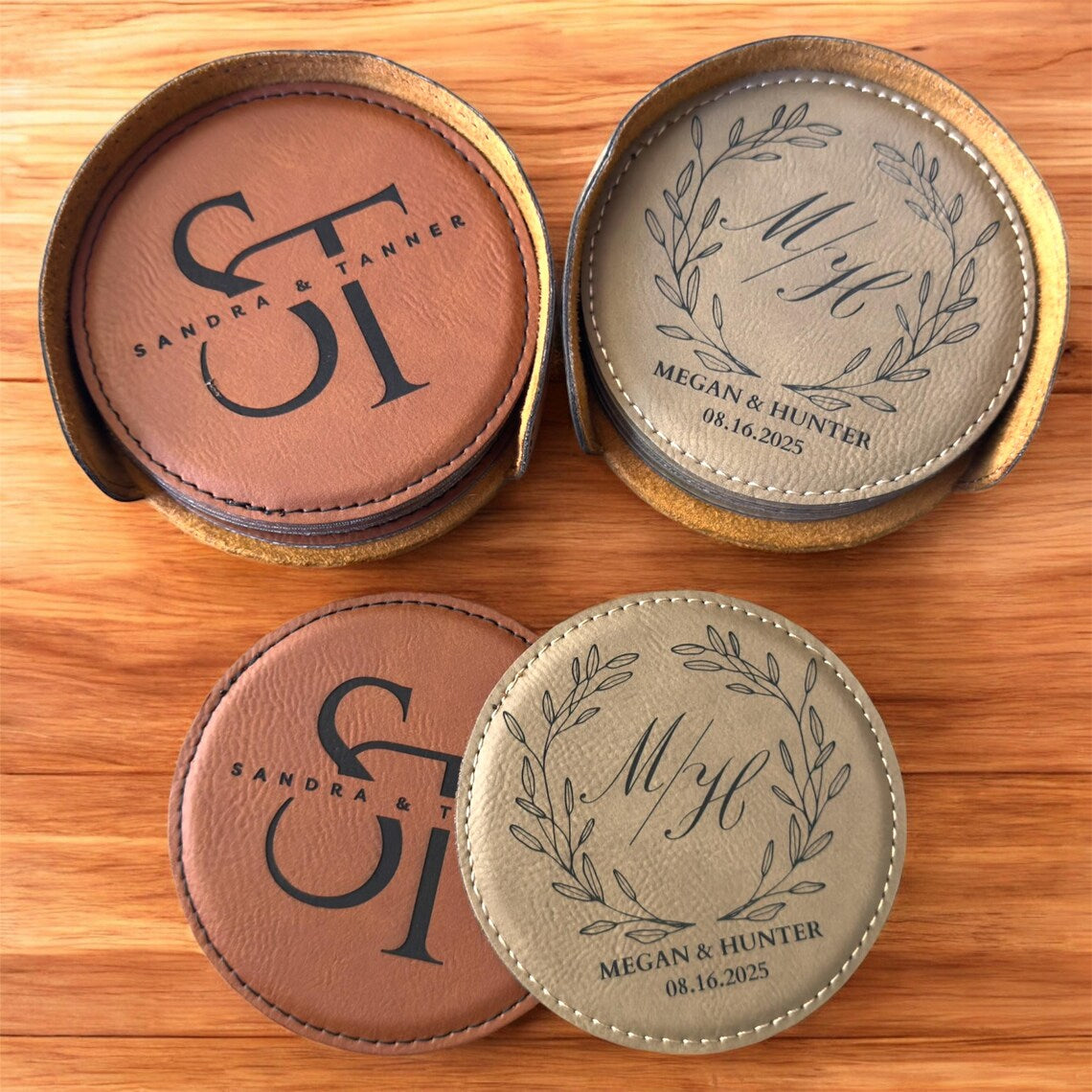 Leatherette Coasters with Holder - 6 Pack