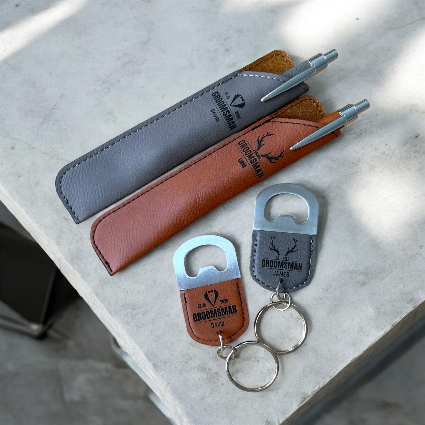 Personalized Leatherette Bottle Opener Keychain, Groomsmen Gift