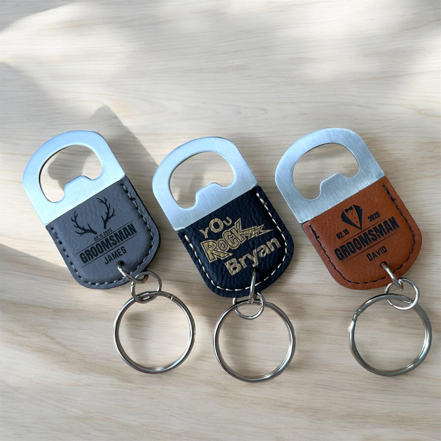 Personalized Leatherette Bottle Opener Keychain, Groomsmen Gift