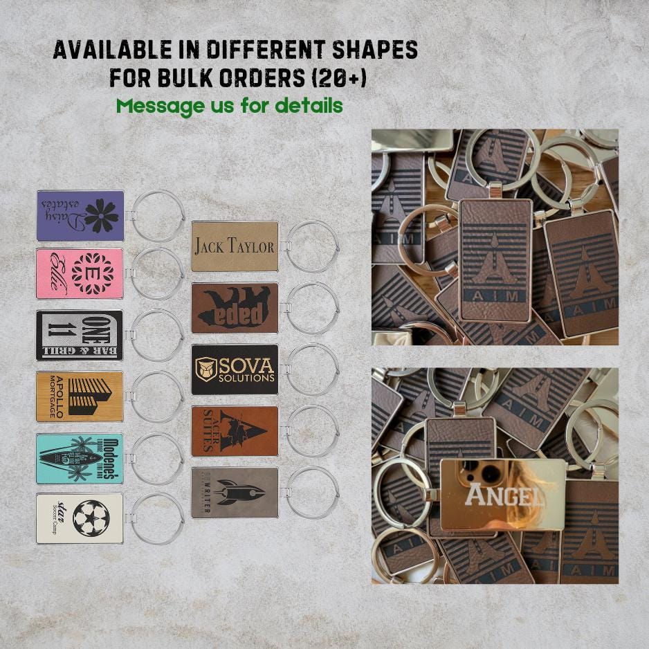 Round Keychain with Custom Name or Logo - Custom Logo Keychain - Personalized Leather and Metal Keychain