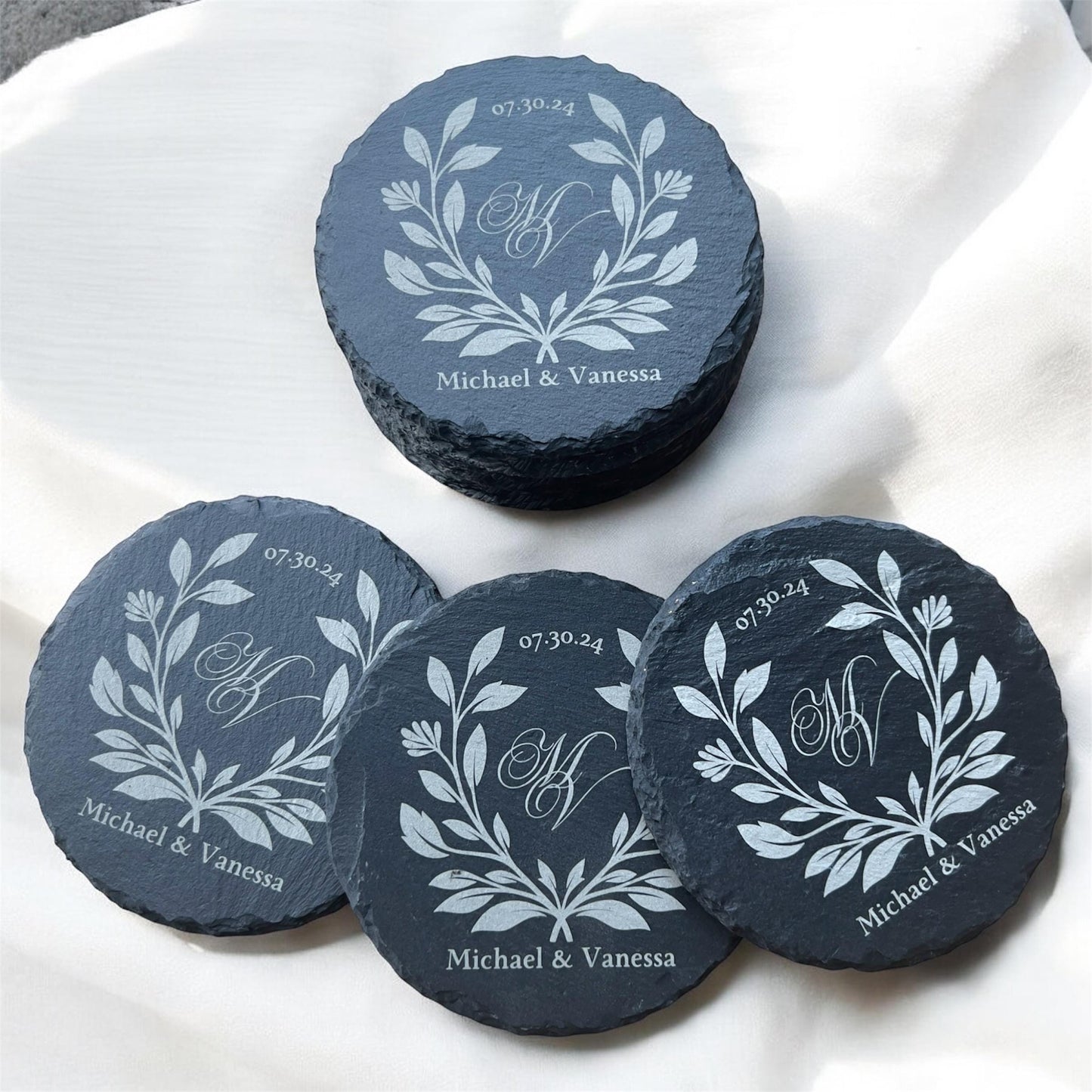 Engraved Coasters | Custom Wedding Gift | Personalized Housewarming Gift Set | Monogram Stone Coasters| Bulk
