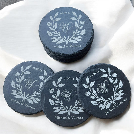 Engraved Coasters | Custom Wedding Gift | Personalized Housewarming Gift Set | Monogram Stone Coasters| Bulk