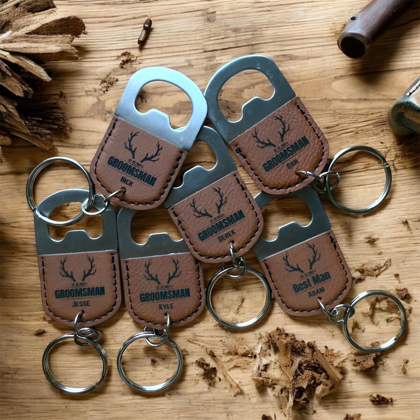 Personalized Leatherette Bottle Opener Keychain, Groomsmen Gift