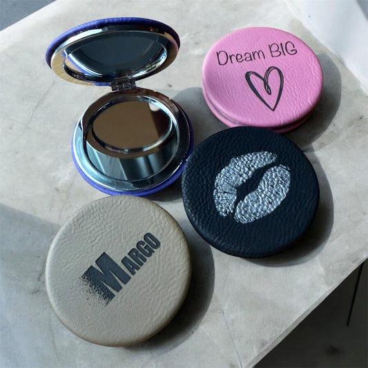 Personalized Leatherette Compact Mirror, Engraved Makeup Mirror, Bridesmaid Gift