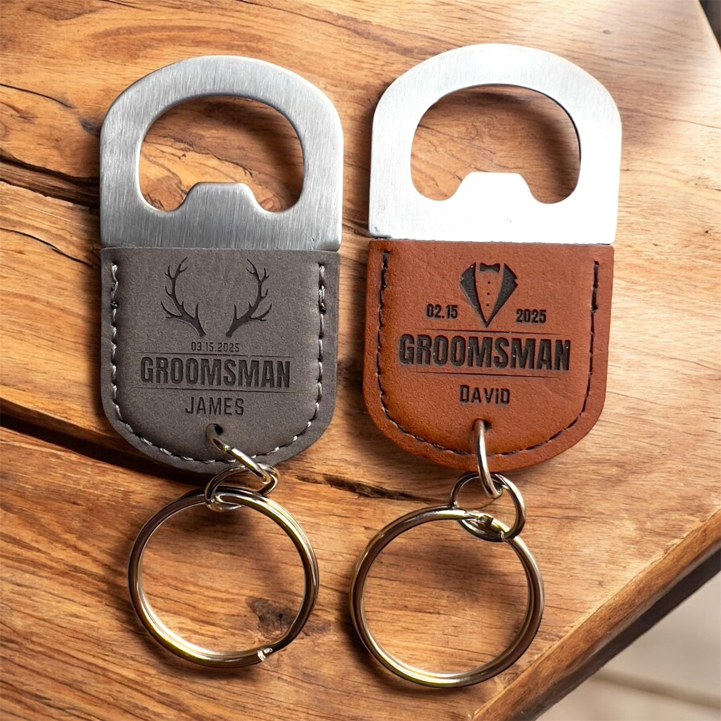 Personalized Leatherette Bottle Opener Keychain, Groomsmen Gift