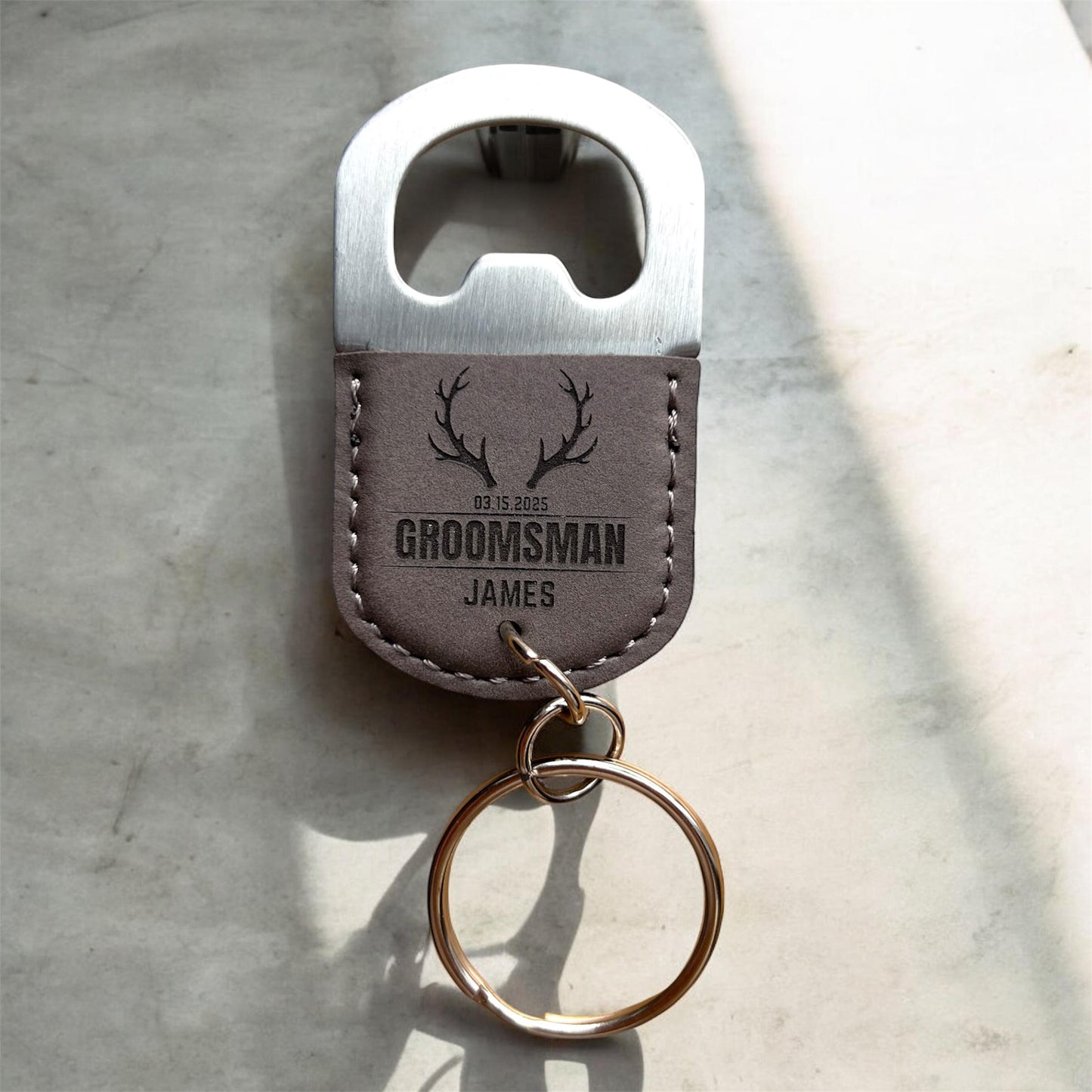 Personalized Leatherette Bottle Opener Keychain, Groomsmen Gift