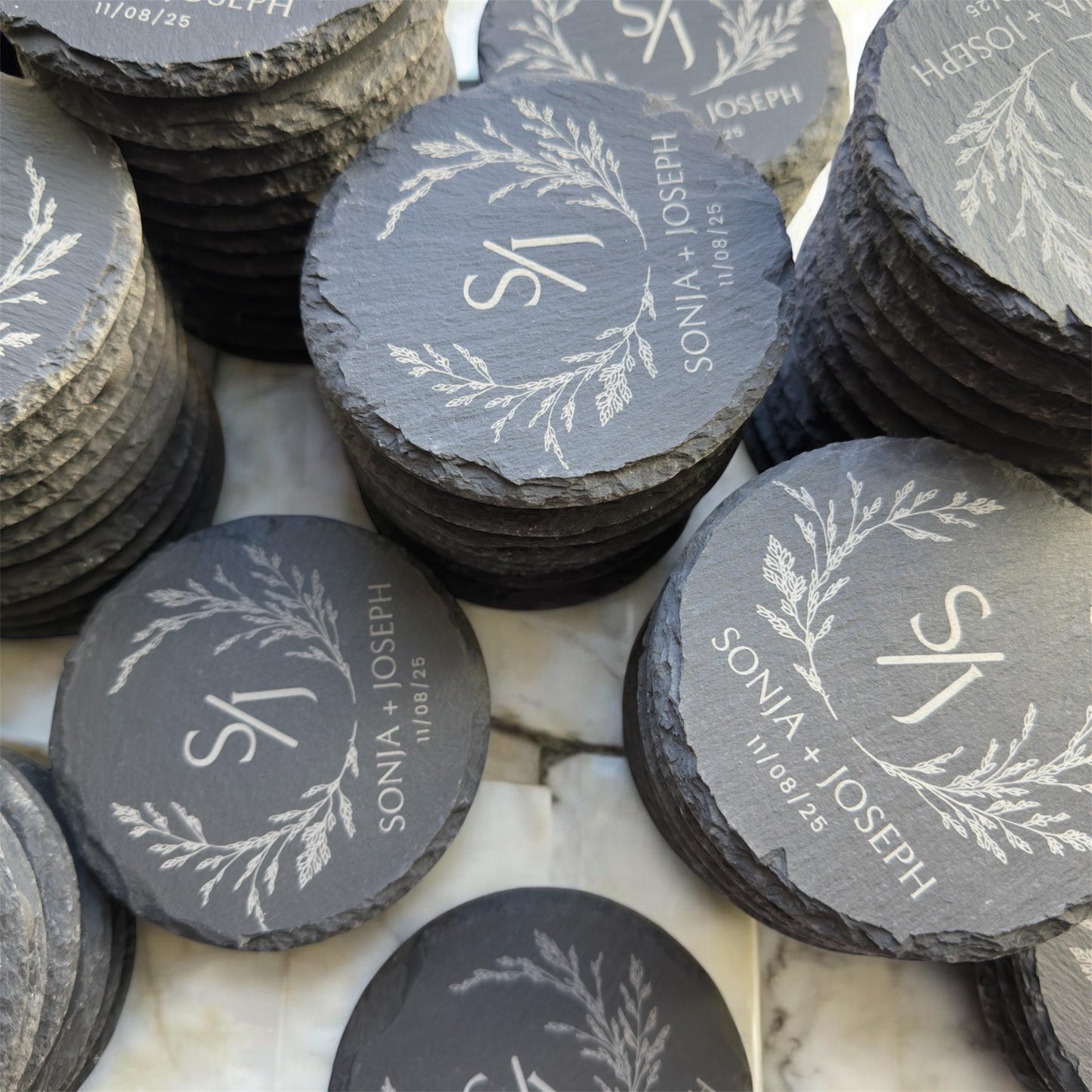 Engraved Coasters | Custom Wedding Gift | Personalized Housewarming Gift Set | Monogram Stone Coasters| Bulk