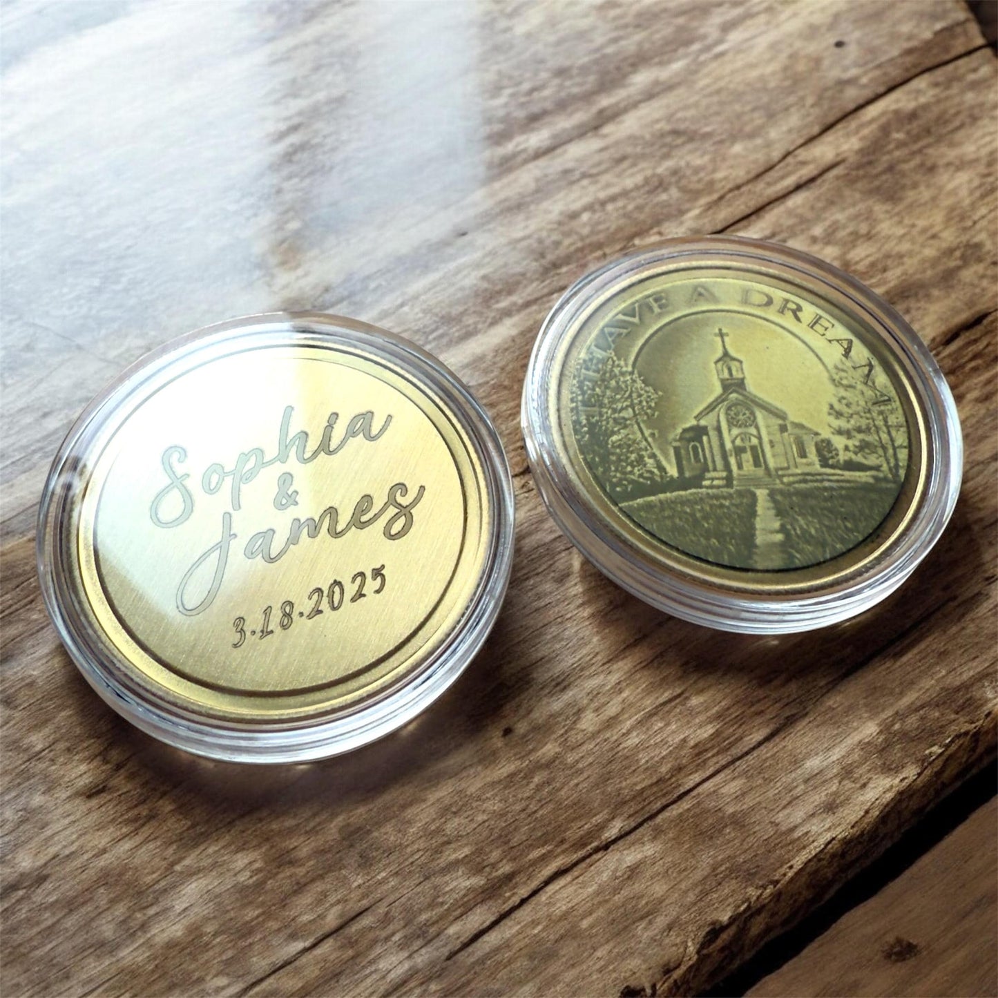Custom Engraved Brass Memorial Coin, Personalized Photo Token