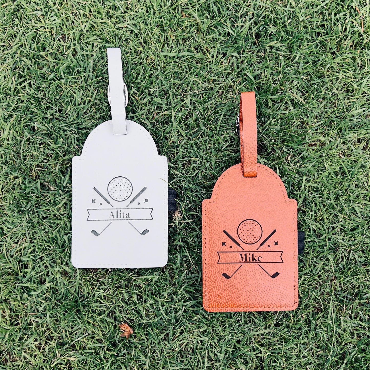 Engraved Faux Leather Golf Bag Tag with Tees, Personalized Golf Gift