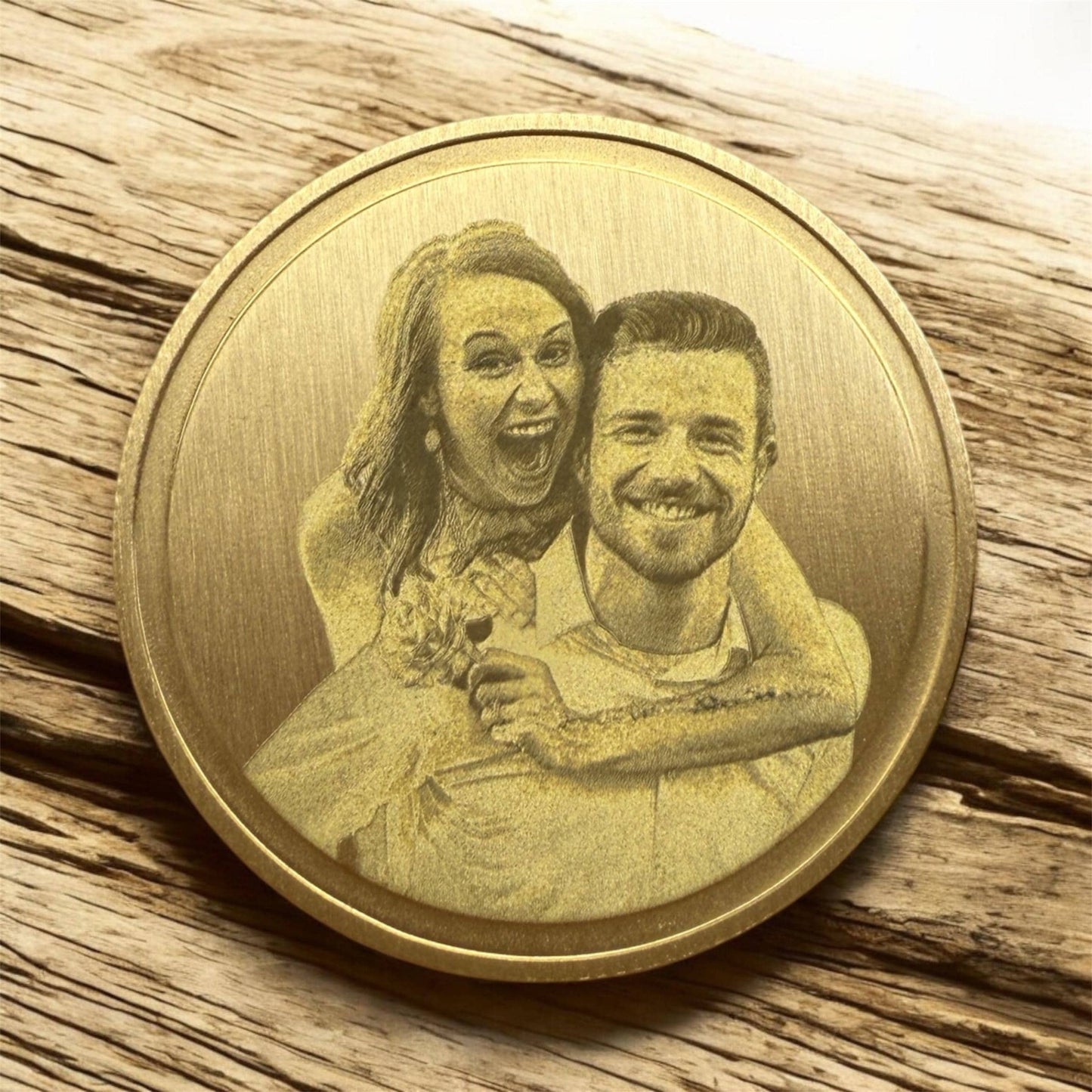 Custom Engraved Brass Memorial Coin, Personalized Photo Token