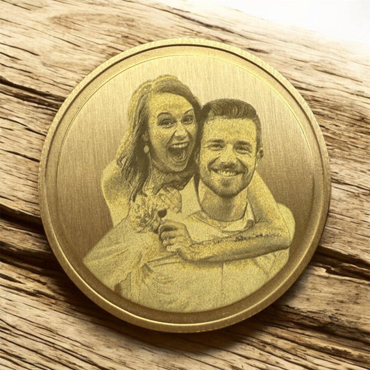 Custom Engraved Brass Memorial Coin, Personalized Photo Token