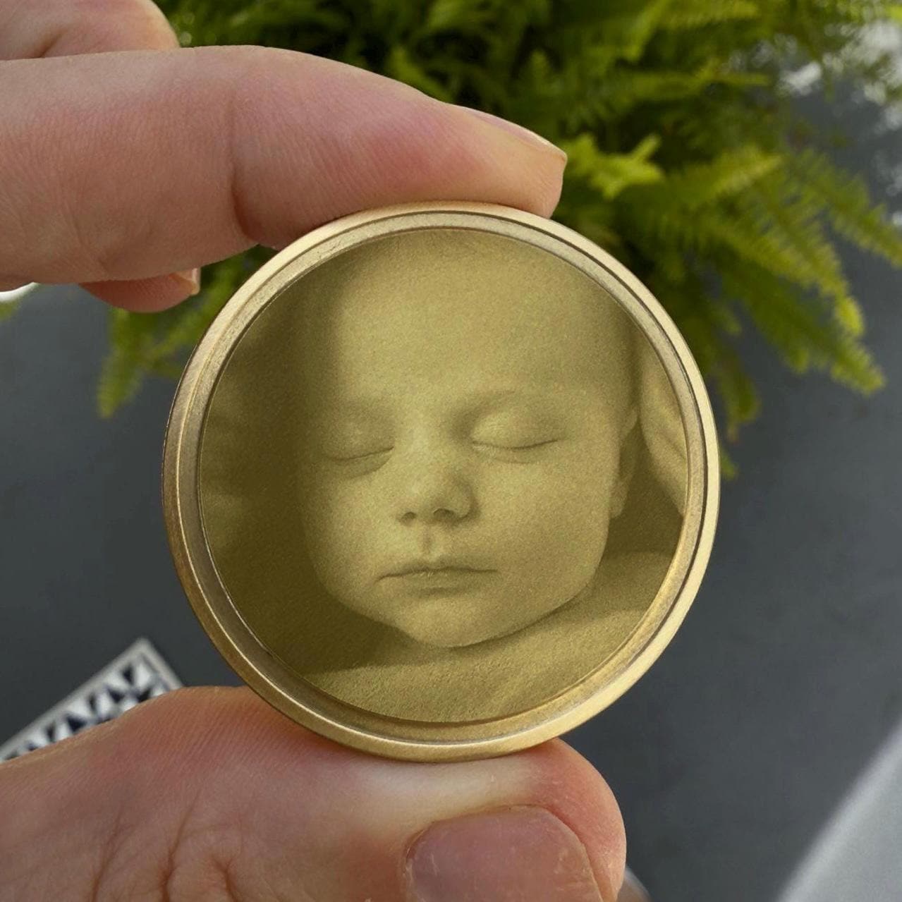 Custom Engraved Brass Memorial Coin, Personalized Photo Token