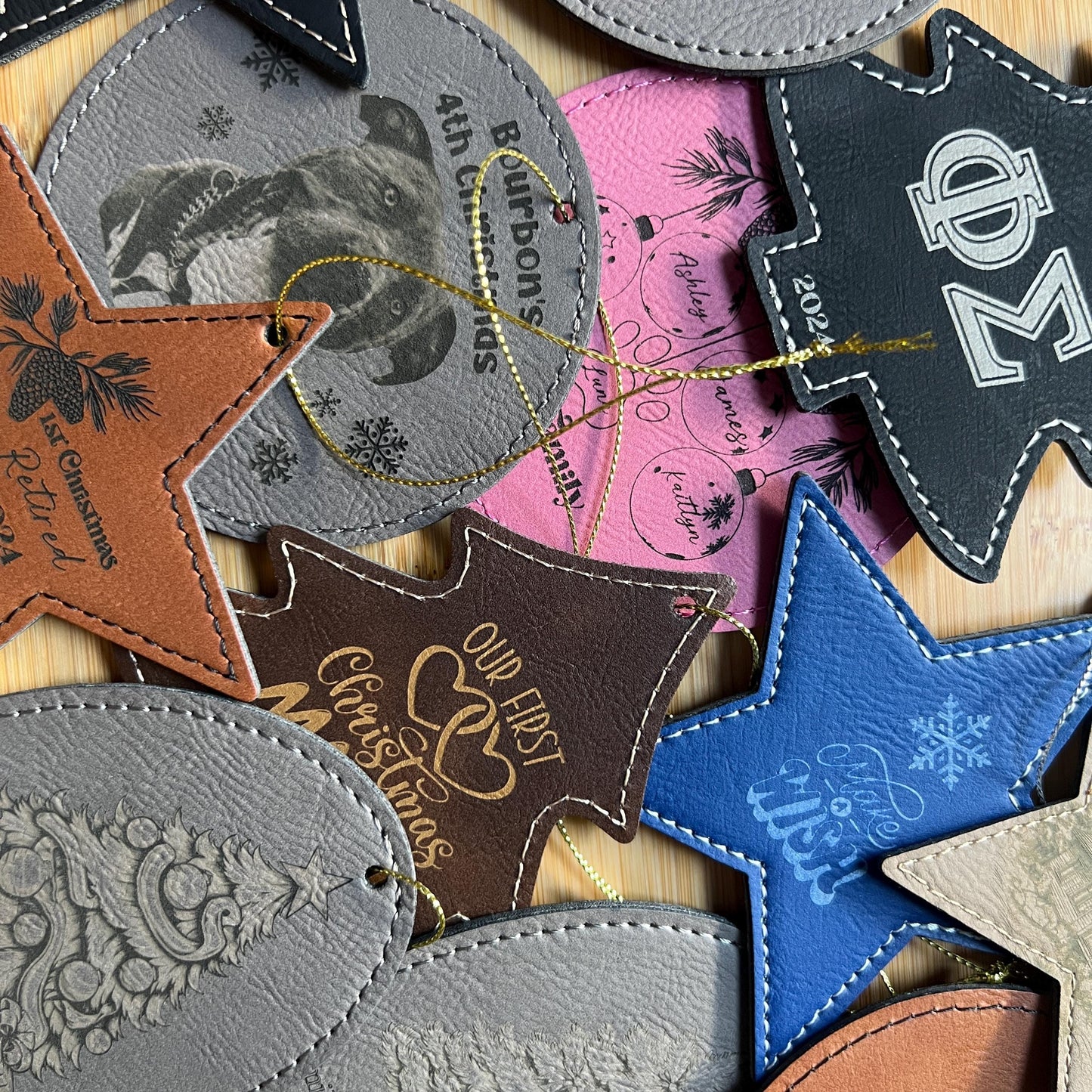 Custom Christmas Tree Ornament, Leather Bulk Wholesale Logo Client Gifting, Corporate Holiday Stocking Stuffers, Personalized Decor