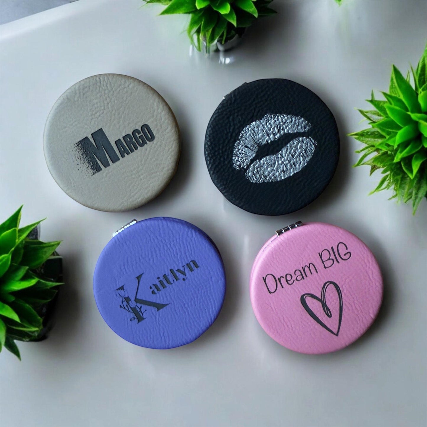 Personalized Leatherette Compact Mirror, Engraved Makeup Mirror, Bridesmaid Gift