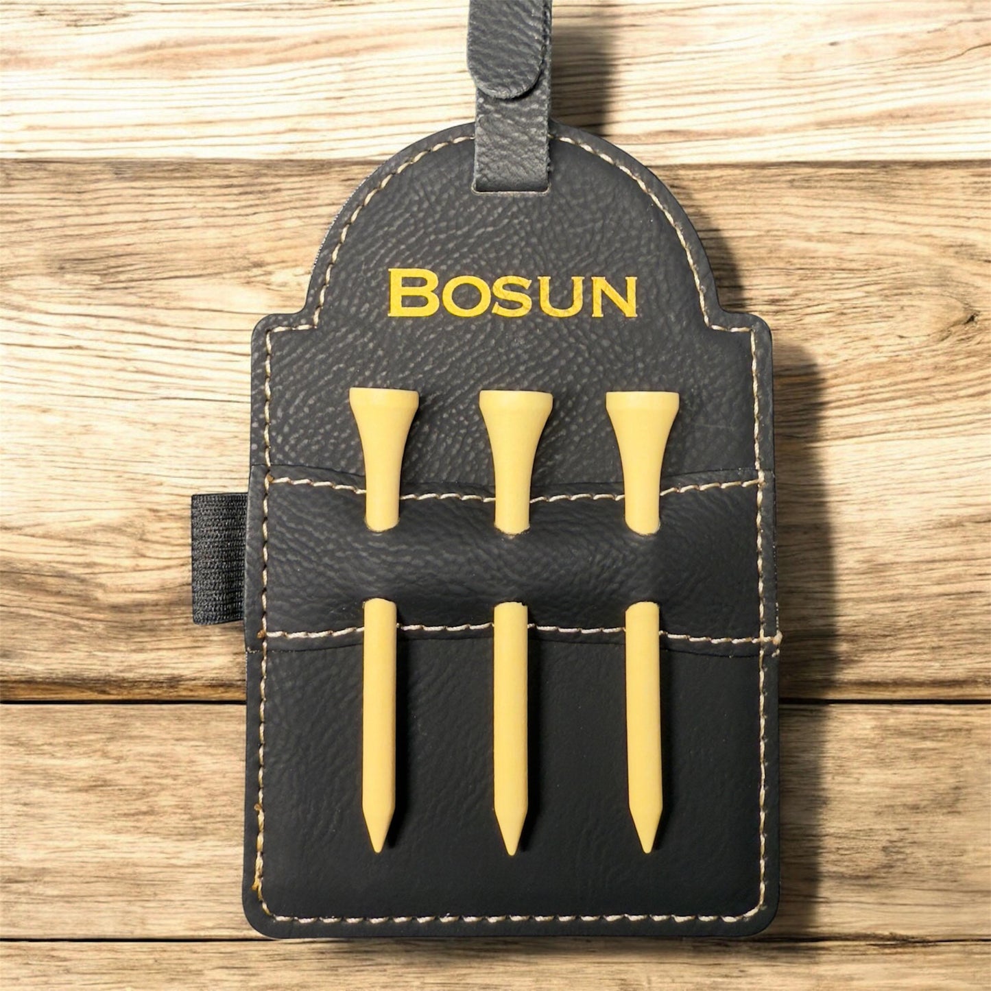 Engraved Faux Leather Golf Bag Tag with Tees, Personalized Golf Gift