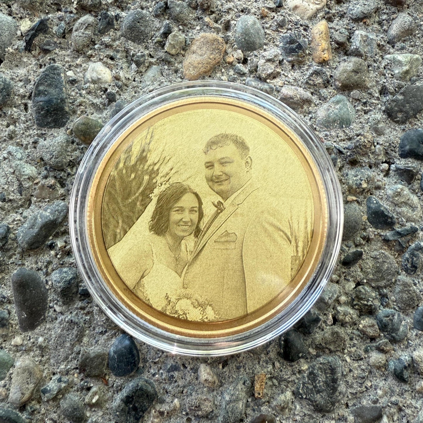 Custom Engraved Brass Memorial Coin, Personalized Photo Token