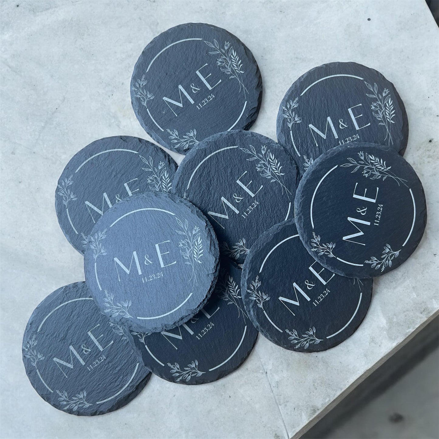 Engraved Coasters | Custom Wedding Gift | Personalized Housewarming Gift Set | Monogram Stone Coasters| Bulk