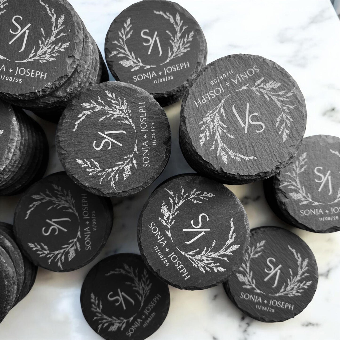 Engraved Coasters | Custom Wedding Gift | Personalized Housewarming Gift Set | Monogram Stone Coasters| Bulk