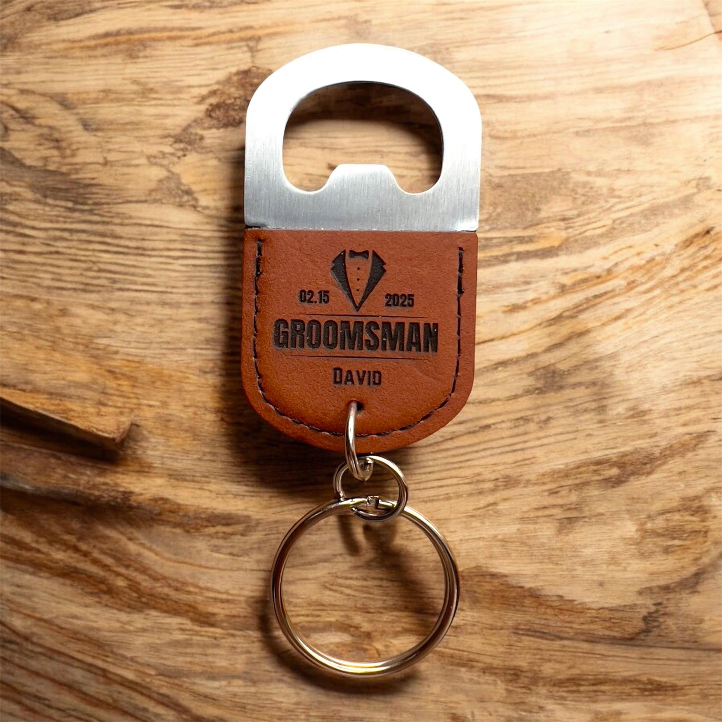 Personalized Leatherette Bottle Opener Keychain, Groomsmen Gift