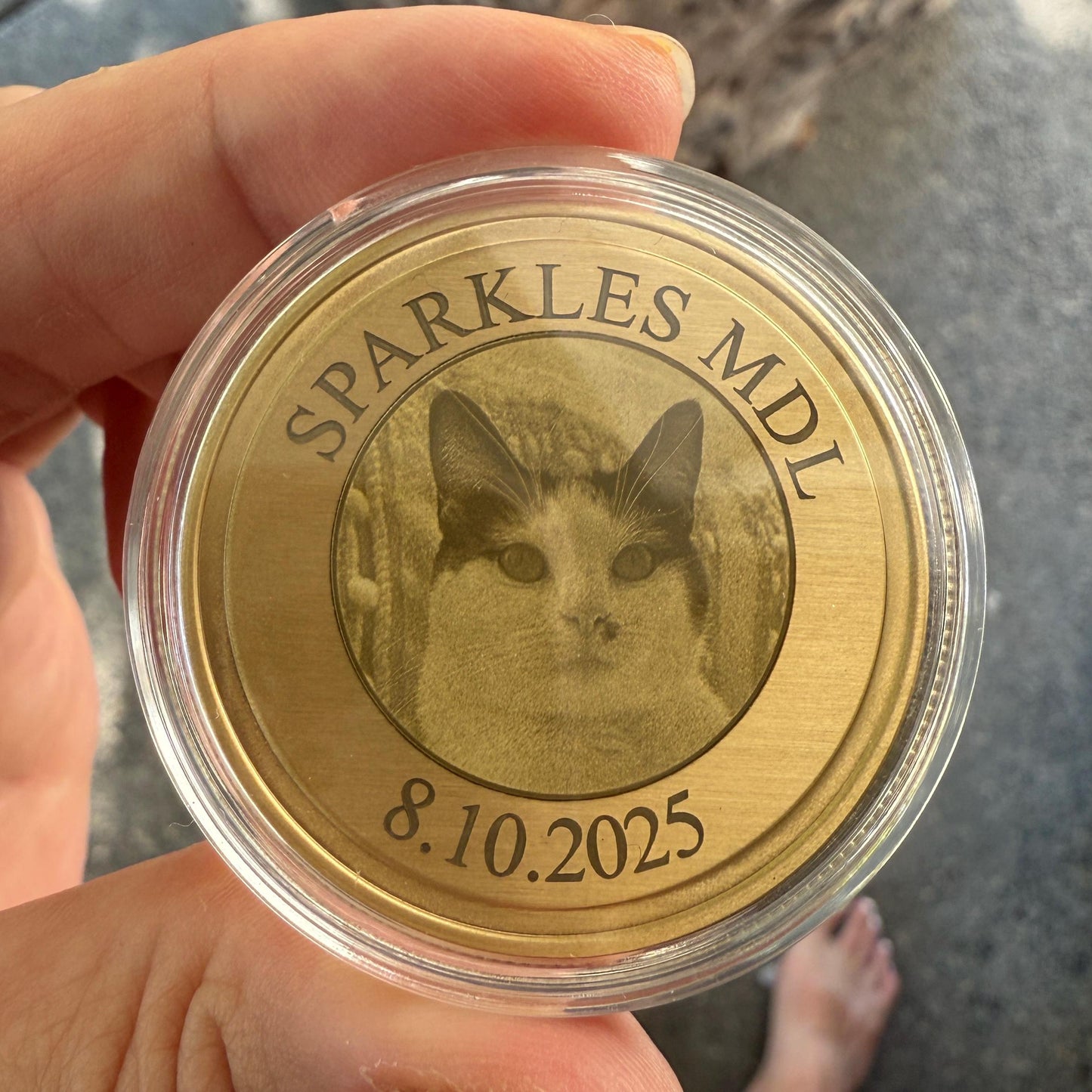 Custom Engraved Brass Memorial Coin, Personalized Photo Token