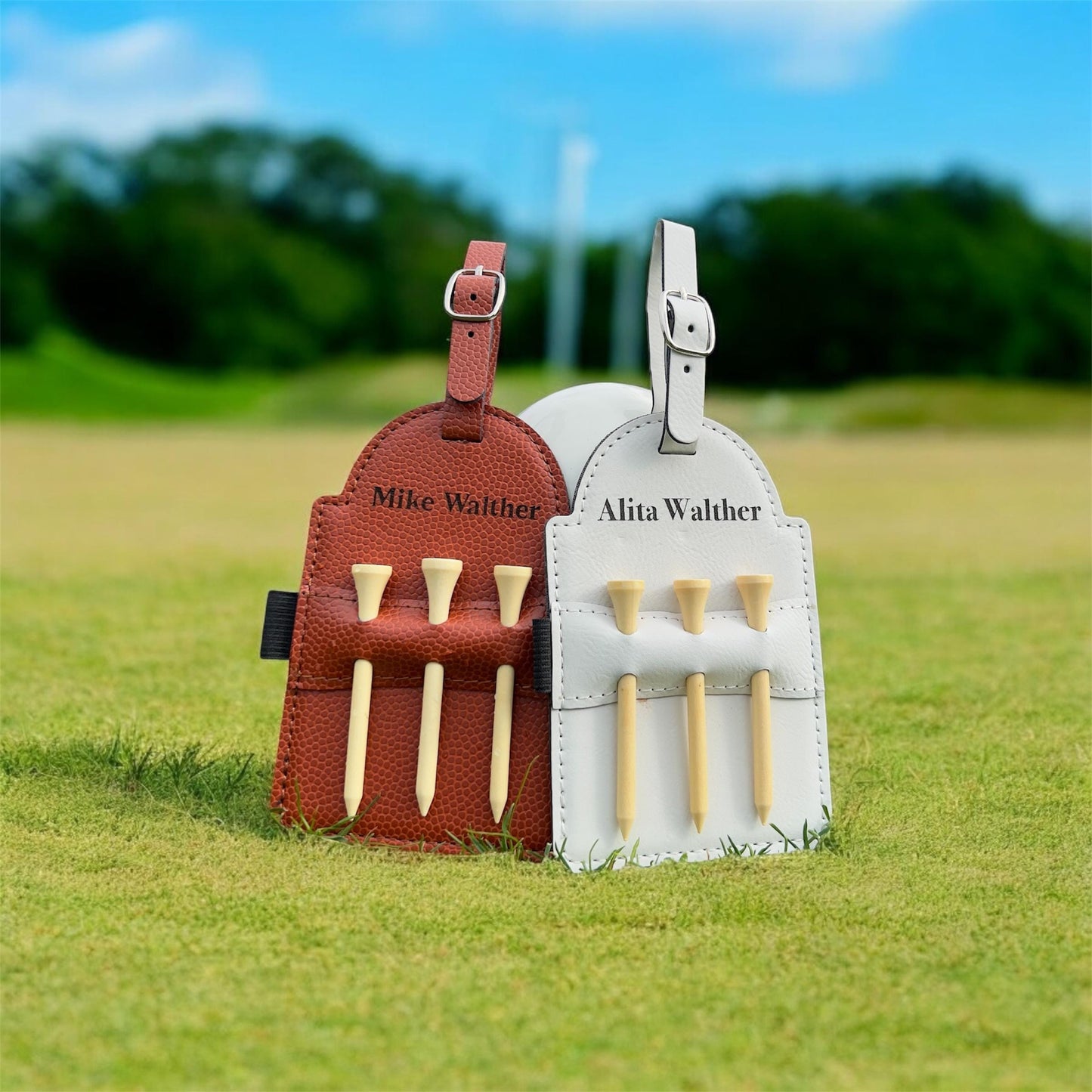 Personalized Golf Tag, Leather Golf Bag Tag with Tees,Engraved Golf Tee Holder,Custom Golf Accessories,Gifts for Grandpa, Dad Birthday Gift