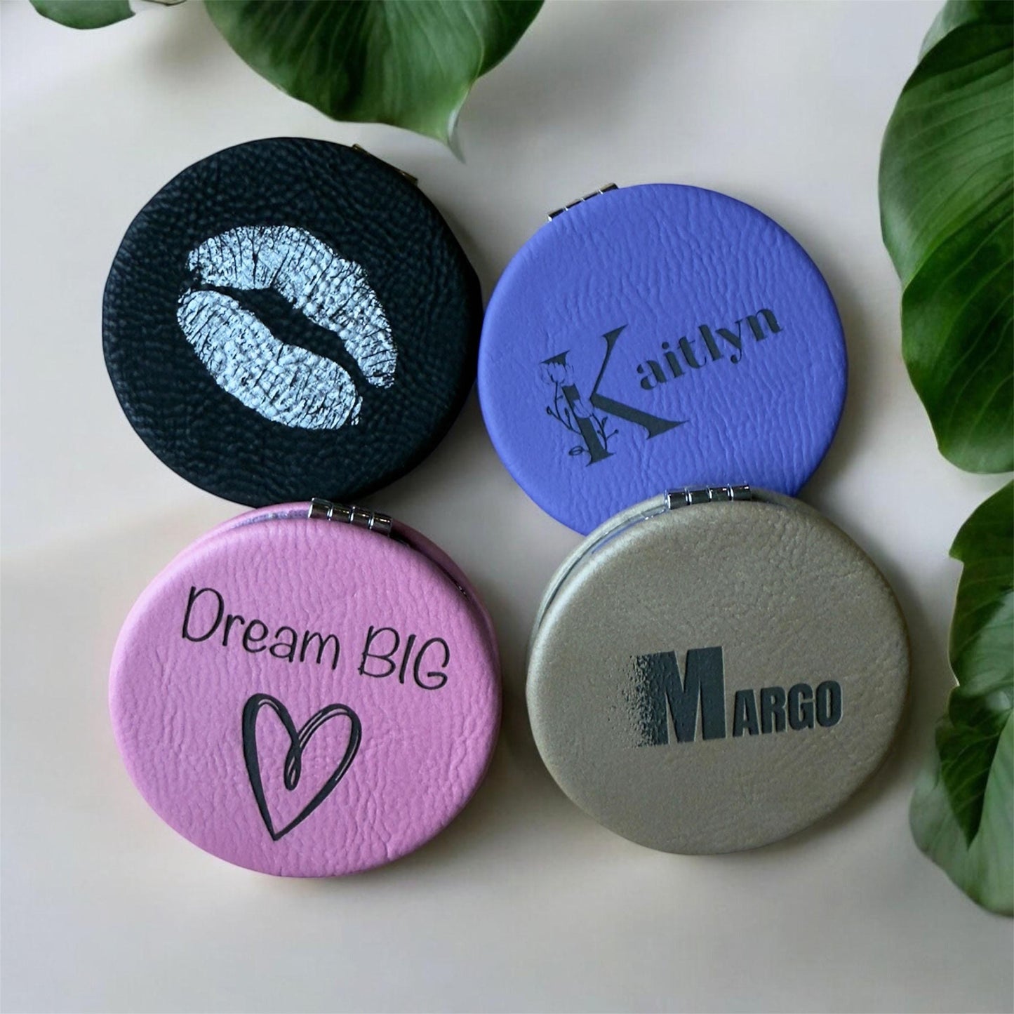 Personalized Leatherette Compact Mirror, Engraved Makeup Mirror, Bridesmaid Gift