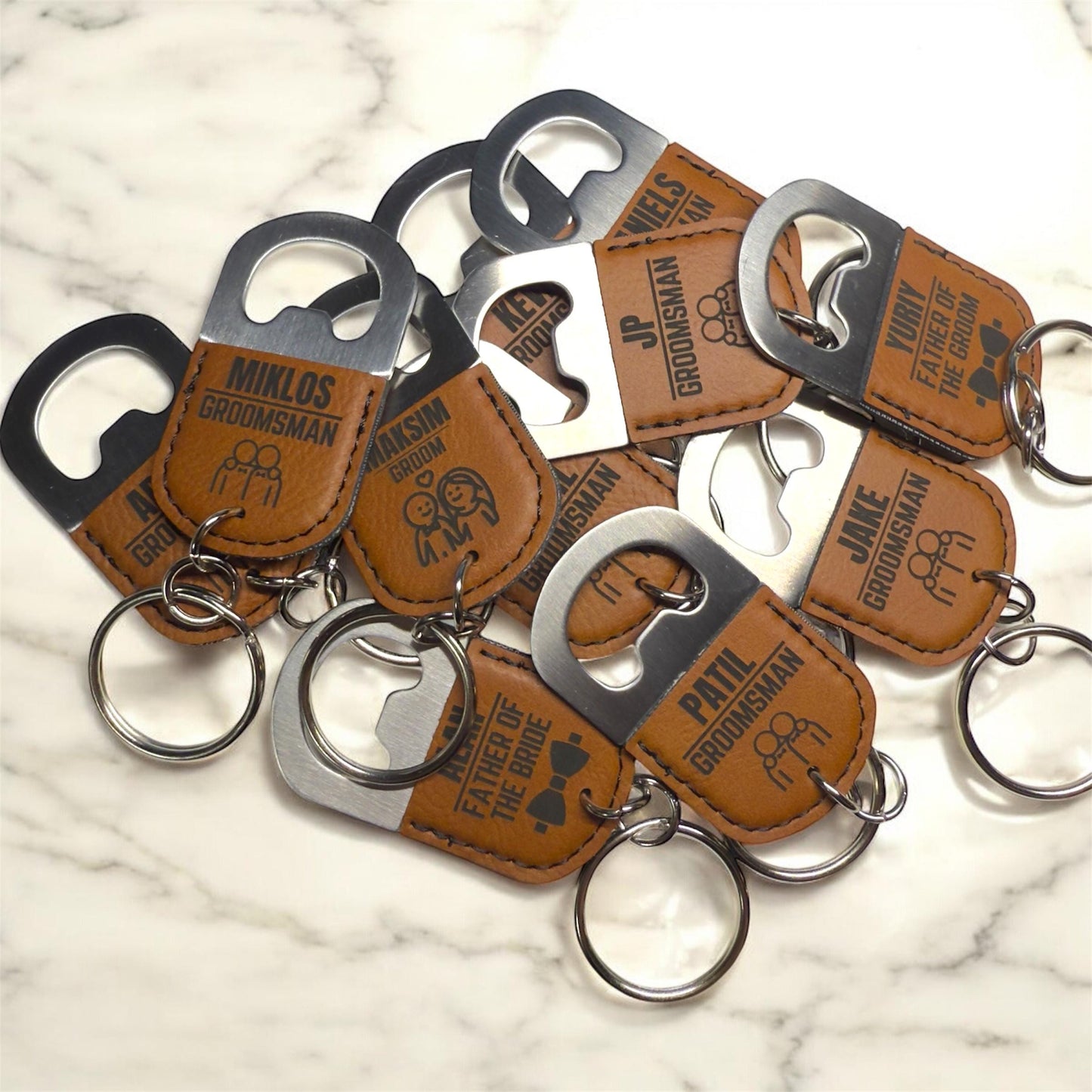 Personalized Leatherette Bottle Opener Keychain, Groomsmen Gift