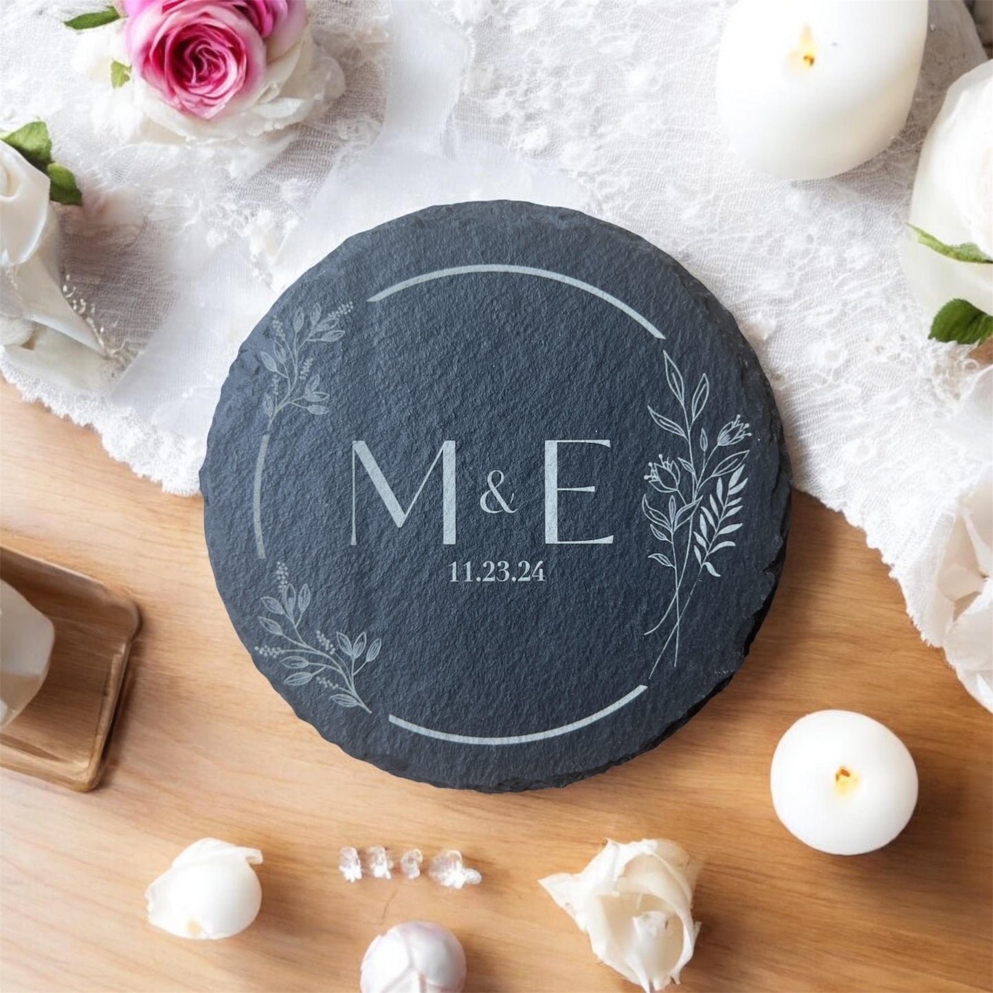 Engraved Coasters | Custom Wedding Gift | Personalized Housewarming Gift Set | Monogram Stone Coasters| Bulk