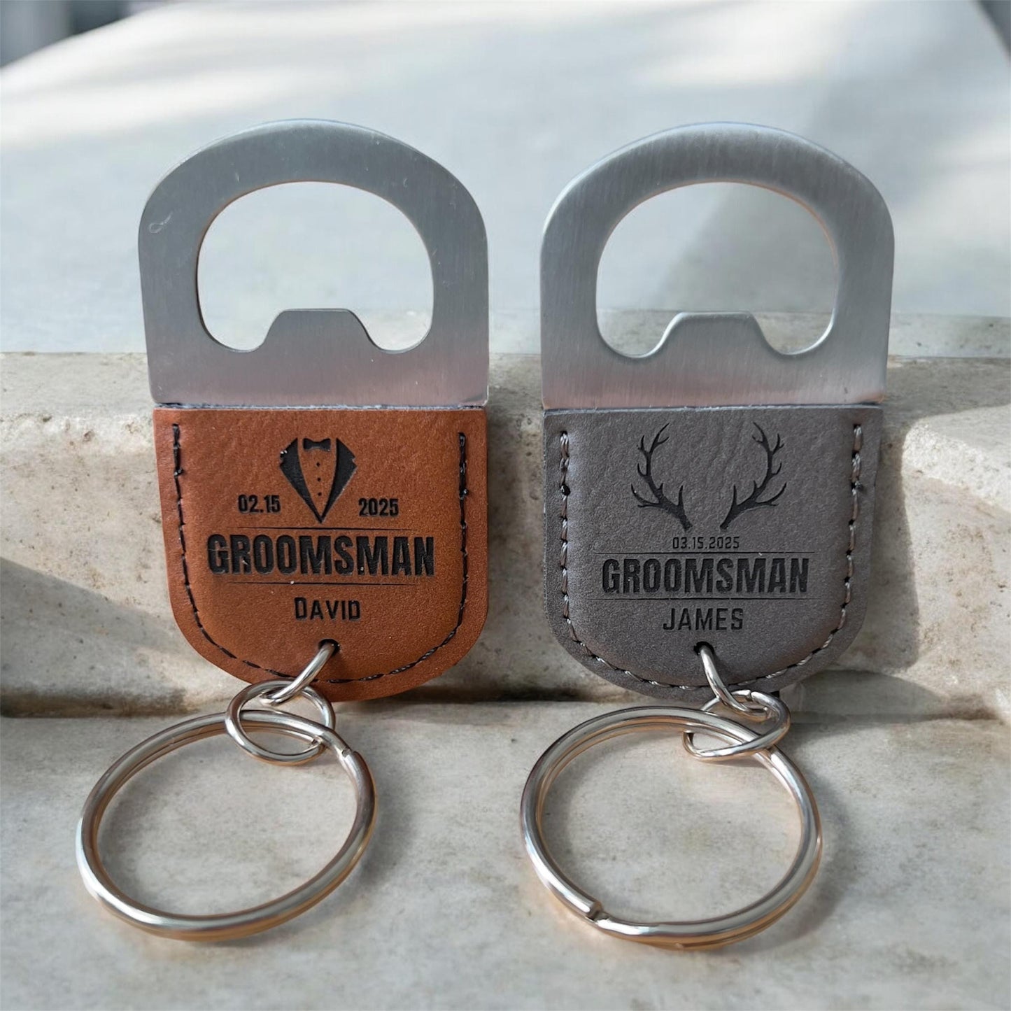 Personalized Leatherette Bottle Opener Keychain, Groomsmen Gift