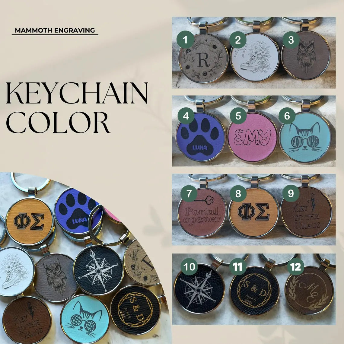 Custom Engraved Keychain Leather & Metal