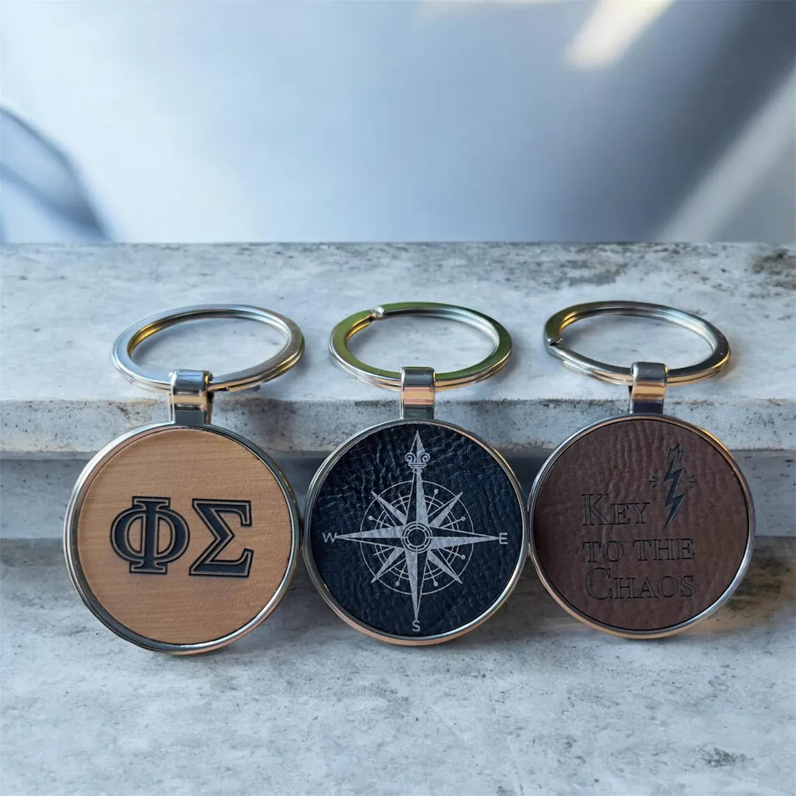 Custom Engraved Keychain Leather & Metal