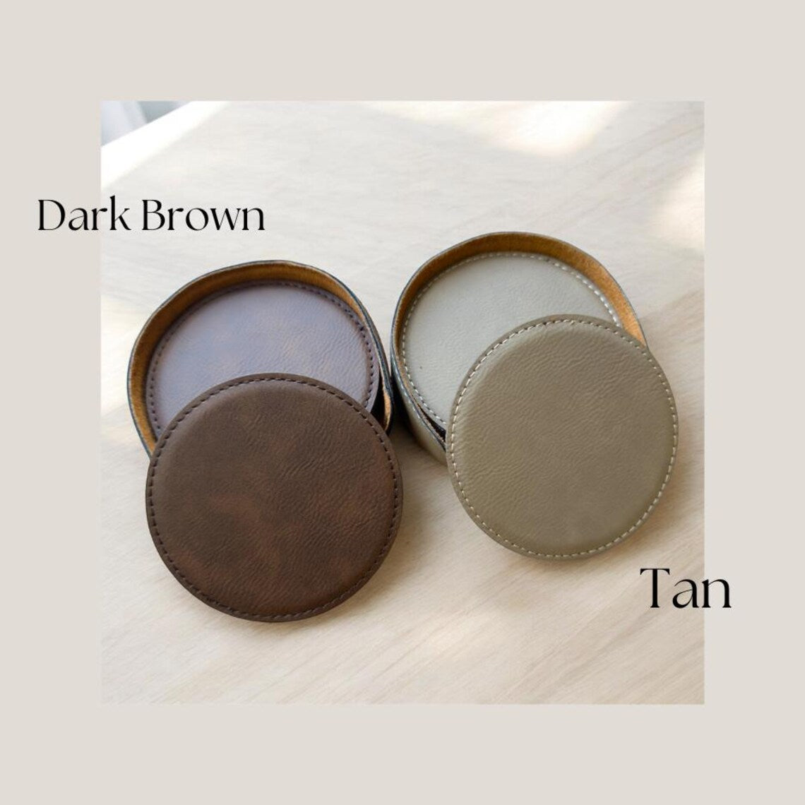 Leatherette Coasters with Holder - 6 Pack