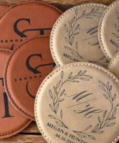 Wedding Favors Bulk Engraved, Leather Bulk Coasters