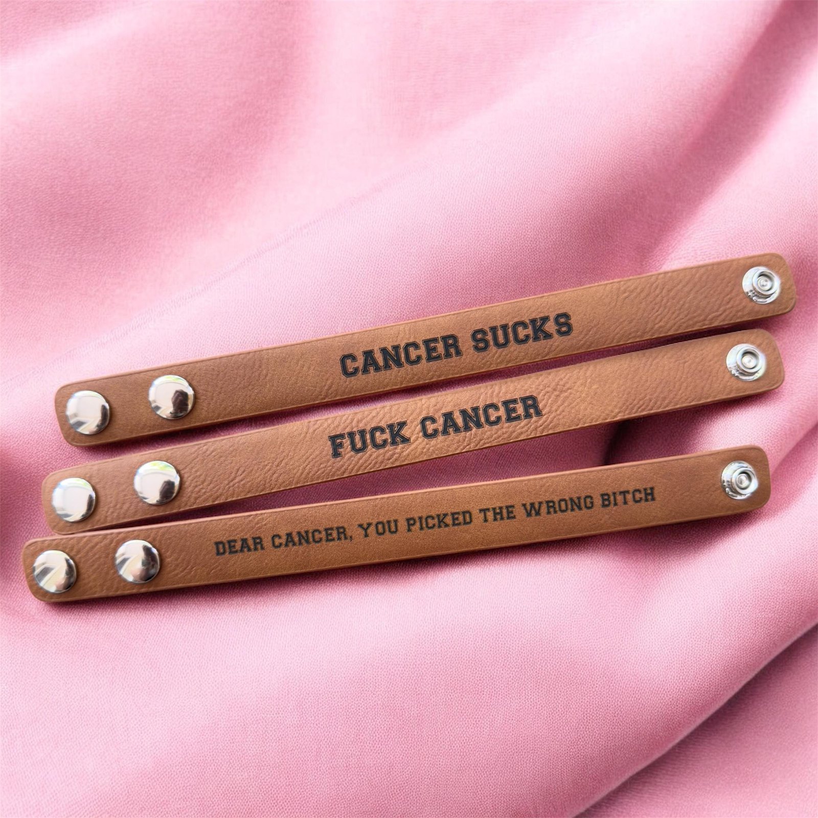 Fuck Cancer Leatherette Bracelet, Engraved Support Gift - Image 2
