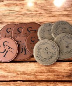 Alternative view of Wedding Favors Bulk Engraved, Leather Bulk Coasters