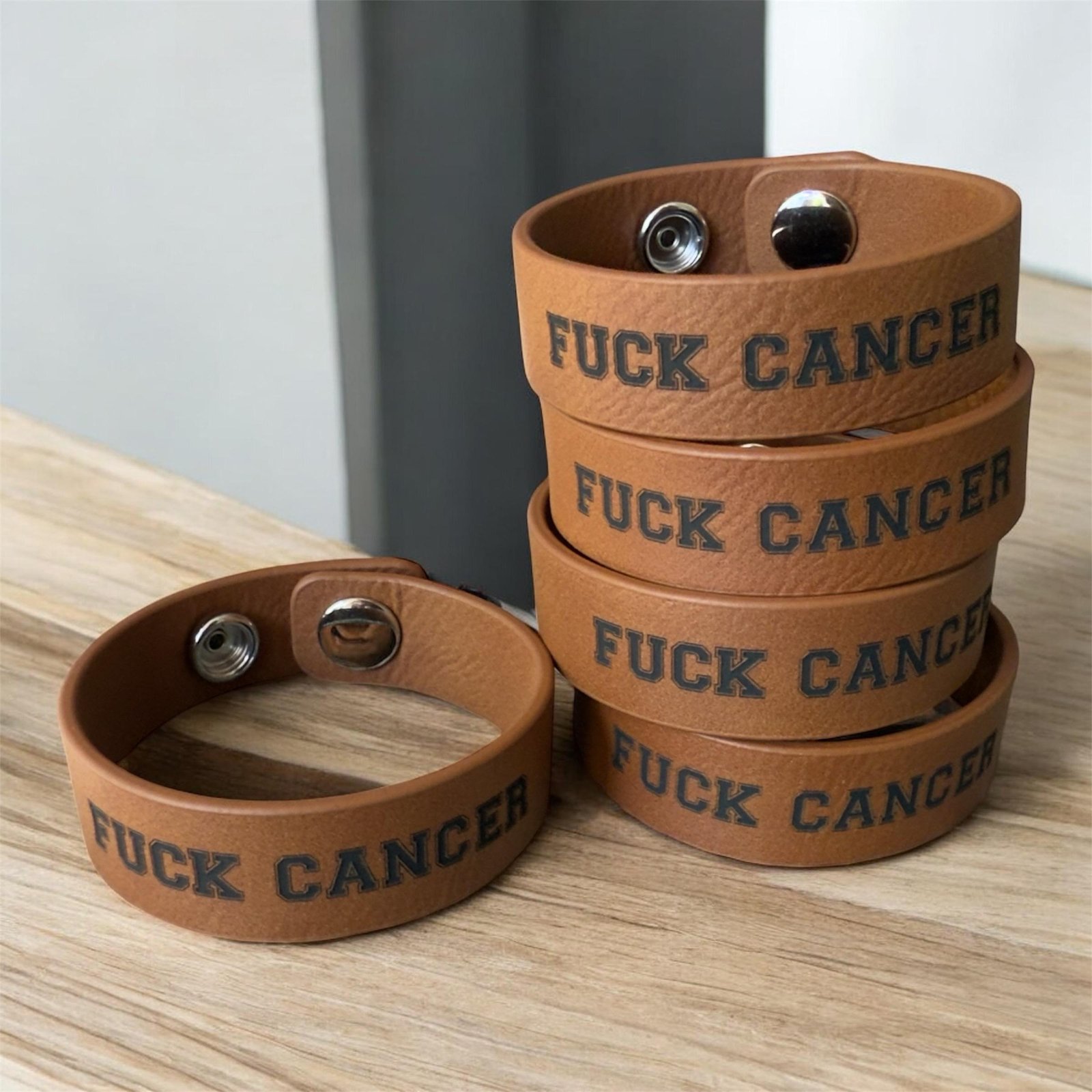 Fuck Cancer Leatherette Bracelet, Engraved Support Gift