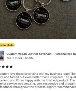 Alternative view of Round Keychain with Custom Name or Logo - Custom Logo Keychain - Personalized Leather and Metal Keychain